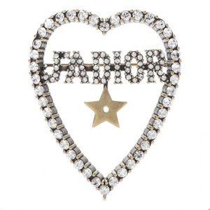 Christian Dior J'adior Logo Heart Crystal Gold Tone Brooch